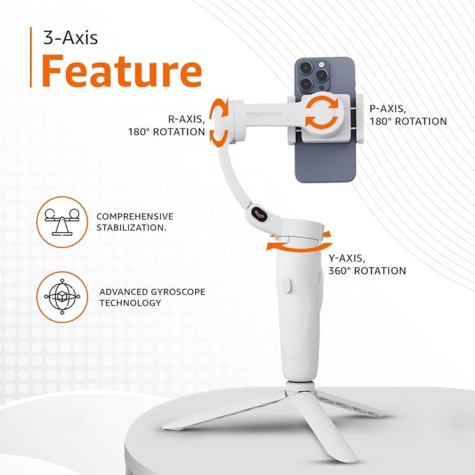 Foldable 3-Axis Gimbal Stabilizer | Advanced Gyroscope | Shake-Free Footage | Object Tracking | Panoramic,