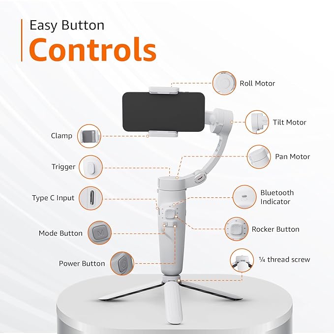 Foldable 3-Axis Gimbal Stabilizer | Advanced Gyroscope | Shake-Free Footage | Object Tracking | Panoramic,