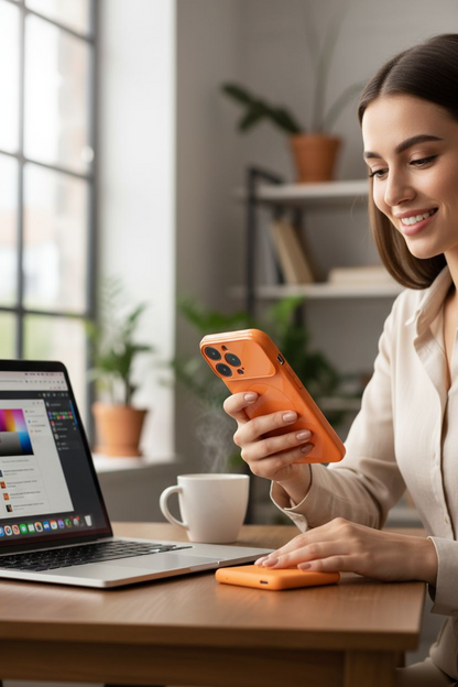 MagSafe Compatible Orange Glossy Converter Case for iPhone 15 Pro / 14 Pro – Sleek, Shockproof & Stylish Protection